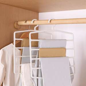 Cintres <span class=keywords><strong>pour</strong></span> pantalons Gain de place Cintres en plastique à 5 niveaux Organisateurs de placard antidérapants et rangement <span class=keywords><strong>pour</strong></span> jupe de pantalon - Product Image 4