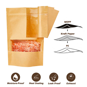 Recycled Customized Plain Zipper Stand up Brown Brown Kraft Craft Paper Zip Lock Food Packaging <strong>Pouch</strong> With Translucent Window - Product Image 3