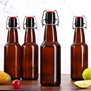 Bouteille de bière <span class=keywords><strong>allemande</strong></span> à bouchon rabattable en verre Bouteilles de jus de fruits ambrées Bouteille de jus de liège avec logo personnalisé - Product Image 1