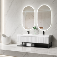 Set Kabinet Gantung Dinding Bergaya Industrial Modern dengan Rak Terbuka Berbingkai Logam Hitam dan Wastafel Ganda