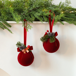 Cloche de Noël ronde en plastique rouge, décoration festive suspendue, ornements, pendentif pour Noël, décoration de fête de Noël - Product Image 2