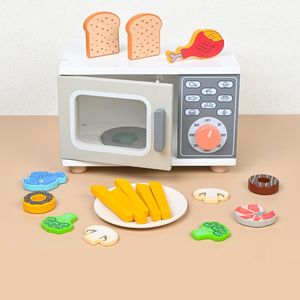 Juguetes educativos de madera para niños Juego de cocina de horno microondas simulado que fomenta el juego prolongado y la imaginación - Product Image 1