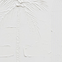 Art mural en relief blanc texturé, motif géométrique 3D minimaliste avec lignes superposées, peinture simple pour intérieurs modernes
