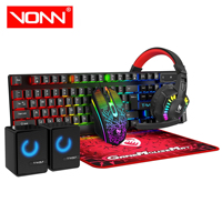 Ensemble de jeu 5-en-1 avec logo personnalisé, souris USB étanche à LED, casque, haut-parleurs, tapis de souris, souris filaire pour PC de bureau, jeu, bureau