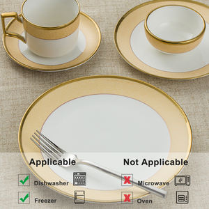 Juego de Vajilla de Porcelana de Lujo TQ, Blanco con Estampado Dorado, Platos Redondos de Cerámica, Juegos de Vajilla - Product Image 5