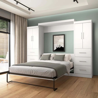 Lits Murphy horizontaux, meubles gain de place pour la maison, lit mural invisible pour petit appartement avec ensemble armoire, lits pliants