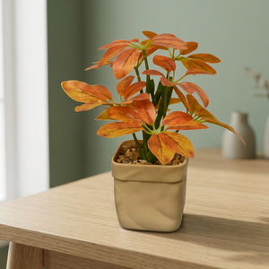 Usine de fleurs artificielles : Plante succulente artificielle en plastique, feuille parapluie effet coucher de soleil, pour table, avec feuilles ultra-réalistes - Product Image 2