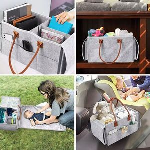 Custom LOGO Foldable Large Capacity Felt Diaper Bag <b>Storage</b> <b>Basket</b> Felt Mommy Nappy Caddy Organizer Tote Bag - Product Image 2