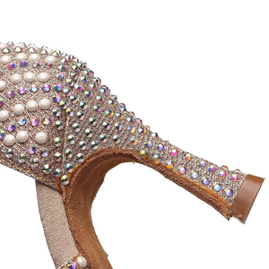 Rhinestone Pearl Chaussures de <span class=keywords><strong>danse</strong></span> latine Tango Salsa Rumba <span class=keywords><strong>Samba</strong></span> Chaussures de <span class=keywords><strong>danse</strong></span> de salon Femmes Sandales Dames Chaussures de mariage 9cm Intérieur - Product Image 5