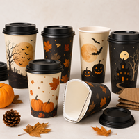 Gobelets en papier jetables pour Halloween, toutes tailles : 4oz, 8oz, 12oz, 16oz, 22oz, gobelets en papier pour café