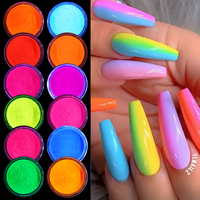 Poudre à ongles en acrylique néon à vente chaude, marque privée, poudre à ongles en immersion, poudre acrylique luminescente