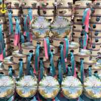 Adults Hand Held Percussion Gift Wood Musical Instrument Mini 4 Inch Silk Ribbon Colorful Handheld Percussion Wedding Drum Price
