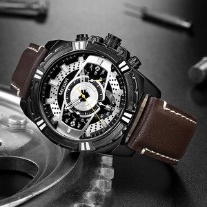 MEGIR 2118有名な男の子クォーツ時計ベストレザーバンド水レジストクロノメーター日付表示文字リロイ時計 - Product Image 3