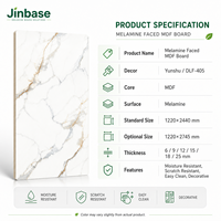 Panneau MDF mélaminé Jinbase moderne E0 en marbre blanc, surface haute brillance, qualité supérieure, usage intérieur, imperméable, ignifuge DLF-405