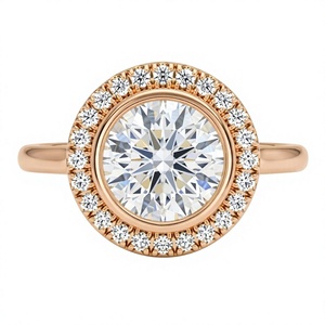 Bague de fiançailles classique en diamant de laboratoire taille brillant rond avec halo de diamants ronds pour femme en or plaqué 18K 14K - Product Image 3