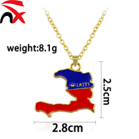 Collier pendentif carte de Haïti en métal, vente directe d'usine, alliage de zinc, drapeau haïtien, collier pour femme, idéal pour un cadeau