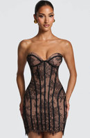 Robe Courte Bustier Sexy en Dentelle sans Bretelles pour Femme, Modèle OEM Personnalisé, avec Baleines, Idéale pour Soirées et Clubs, Coupe Moulante