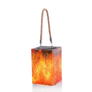 <b>Solar</b> Flame Lamp Iron Craft <b>Lantern</b> Square Hole Design <b>Garden</b> Decoration Courtyard Lawn Light - Product Image 1