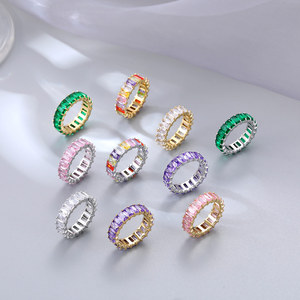 Anéis de Eternidade Coloridos e Estilosos em Aço Inoxidável com Certificado CE Haomi, Anéis de Zircônia Cúbica com Revestimento Dourado, Resistentes ao Suor para Festas - Product Image 2