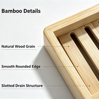 Support à Savon en Bambou Personnalisé OEM avec Drainage, Plateau à Savon en Bois à Lattes avec Trous de Drainage pour Douche et Évier, Économiseur de Savon