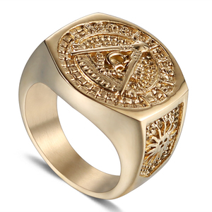 Anillo de Boda Elegante de Acero Inoxidable con Baño de Oro de 18K, Plateado y Negro, con Patrón G, Estilo Moderno - Product Image 2
