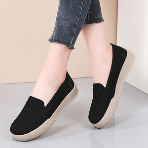 2025 nuevo otoño sólido poco profundo Casual zapatos planos de abuela versátil estilo británico pequeño cuero cómodo mocasines de mujer Slip-On - Product Image 3