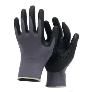 Premium quality 15 gauge nylon + spandex Foam nitrile coated with dots industry work gloves