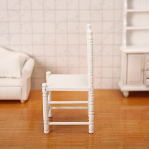 Mini 1:12 casa de muñecas muebles de madera en miniatura modelo DIY accesorio de juego-Silla de comedor de bolsillo trasero largo con Mini juego de comida - Product Image 4