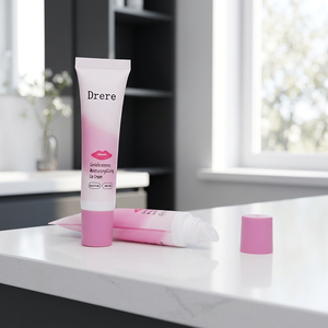 Gradient Pink <b>White</b> PE Squeeze Tube Custom Lip Graphic Print Soft Tube With Pink Oval <b>Flat</b> <b>Cap</b> For Moisturizing Lip Cream - Product Image 1