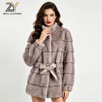 Manteau d'hiver en fausse fourrure pour femme Zeyu, col montant, ceinture à nœud, mi-long, élégant, en peluche moelleuse, manteaux en fausse fourrure écologique ODM/OEM