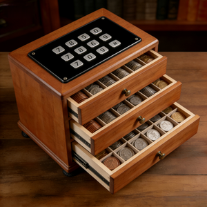 उच्च गुणवत्ता वाला सिक्का बॉक्स कैबिनेट महोगनी-रंगीन स्मारक बुलियन चांदी सिक्का सुरक्षा सुरक्षित मामला - Product Image 3