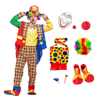 Ensemble de costume de clown unisexe multi-styles avec perruque, nez, masque, chaussures, sifflet – Tenue amusante pour Carnaval, Halloween, fête de cirque, cosplay