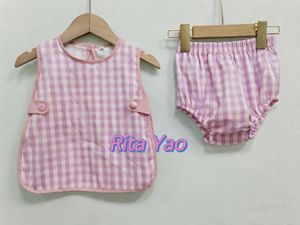 Ensemble de culotte à nœud latéral pour bébé fille, motif gingham <span class=keywords><strong>bleu</strong></span> tissé, tenue d'été sans manches pour petite fille, ensemble de couches brodé avec tablier - Product Image 2
