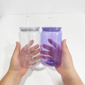 BPA Free Unbreakablea <b>clear</b> Transparent 16oz <b>Jelly</b> Colored Plastic Can Glass with Colorful pp Lids for Iced Coffee Soda Pop - Product Image 2