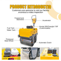 Mini rouleau compresseur routier manuel avec moteur Honda, rouleau à double tambour de 0,7 tonne, mini compresseur d'asphalte à vendre