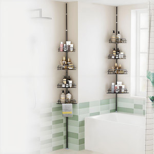 Esquina sin perforación Cabina de almacenamiento Caddy Baño 4 niveles Piso de pie Estante de baño Inodoro Telescópico Ducha Organizador Estantes - Product Image 1