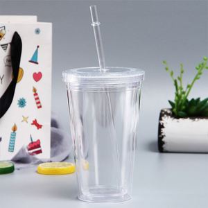 Gobelet réutilisable en plastique à double paroi pour bubble tea 450 ml avec paille, impression sérigraphique de logo personnalisé - Product Image 6