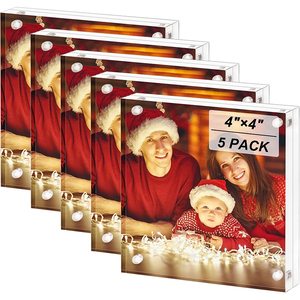 Cadre <span class=keywords><strong>photo</strong></span> pliable portable en acrylique transparent double face sans cadre de <span class=keywords><strong>4x4</strong></span> pouces avec support magnétique pour bureau - Product Image 1