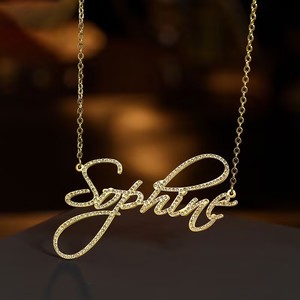 New Customized Stainless Steel Metal Personalized <strong>Necklace</strong> with Diamond Inlay, Women's Gift Customized Name Letter <strong>Necklace</strong> - Product Image 4