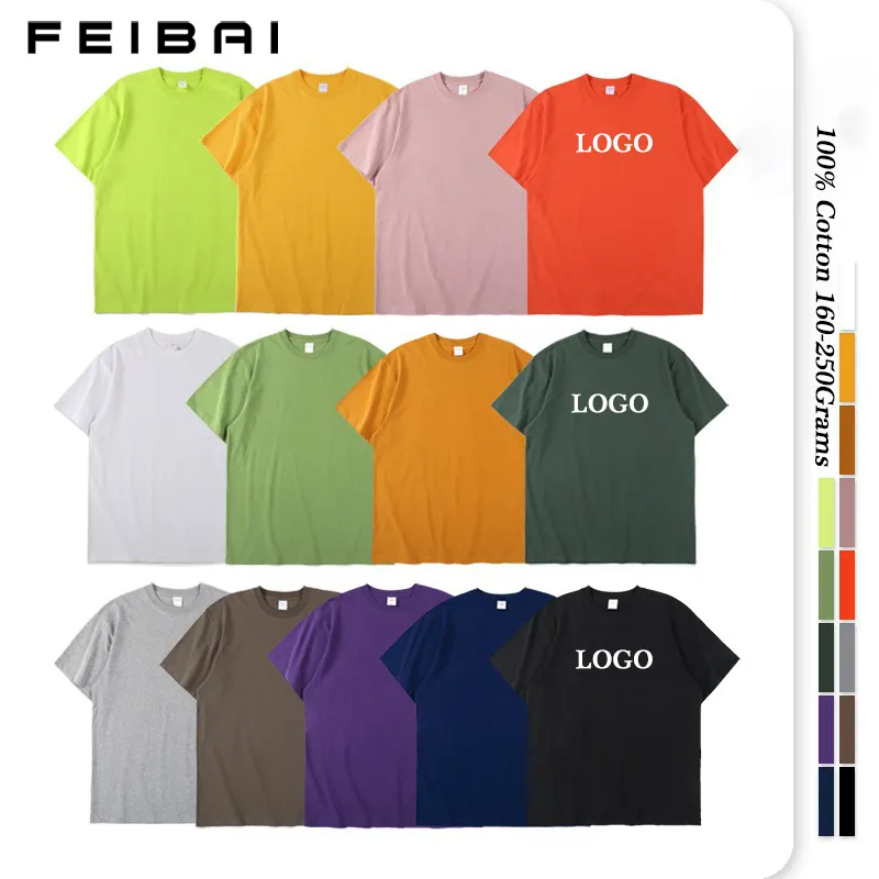 FEIBAI 의류 제조 230 그램 여름 코튼 티셔츠 사용자 정의 로고 일반 T 셔츠