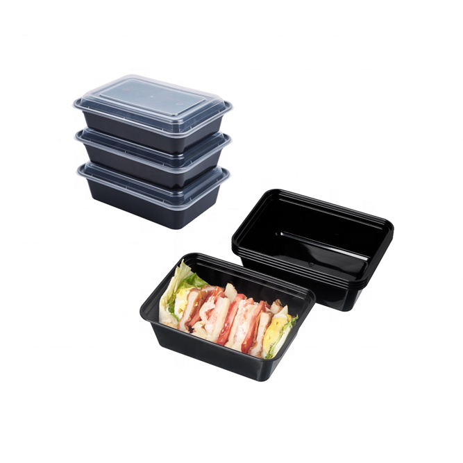 Черный пластиковый контейнер, пищевая подготовка для ресторана, упаковка для хранения еды на вынос, пищевая коробка для ресторана, пластиковая