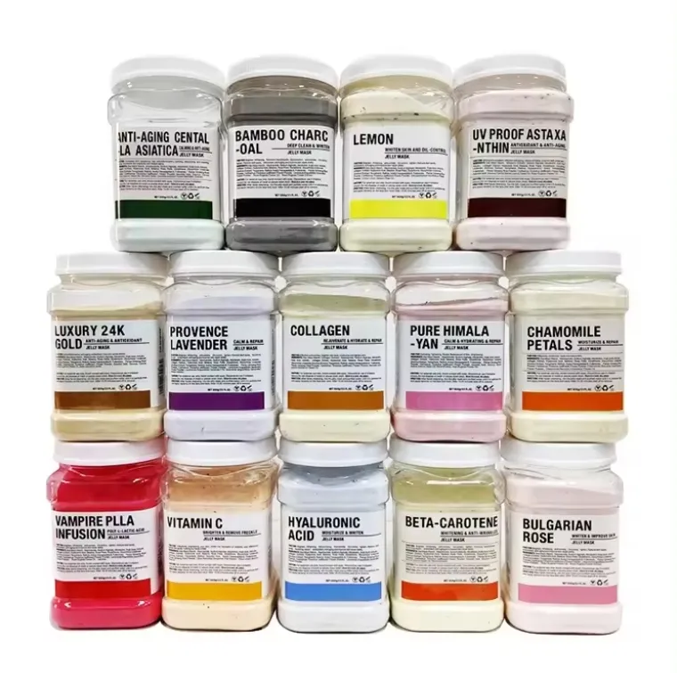Mascarilla de gelatina multicolor en polvo de suministro de precio al por mayor de fábrica 650g blanqueadora, hidratante, iluminadora y nutritiva
