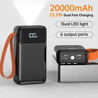 Power Bank 20000mAh, Pengisian Cepat PD+QC 22.5W, Lampu LED, Kabel Terintegrasi, 6 Perangkat, Baterai Eksternal Portabel ASPOR A302