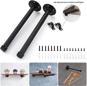 Pipe <strong>Brackets</strong> <strong>Black</strong> Heavy Duty Support Rustic Metal Steel Floating Mounting Cast Iron Industrial DIY <strong>Shelf</strong> Pipe Wall <strong>Bracket</strong> - Product Image 4