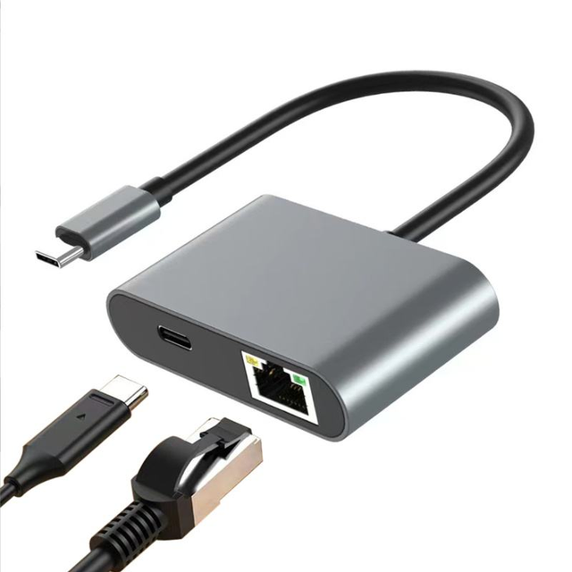 2-in-1 Type-C 3.1 to 2.5G Ethernet Adapter with PD Charging, 2500Mbps RJ45 LAN Adapter, Compatible with Laptop/Tablet/Switch