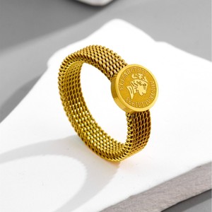 Queen <b>Coin</b> Mesh <b>Ring</b> | 18K PVD Gold Plated Stainless Steel Adjustable Fashion <b>Ring</b> for Women | Non Tarnish Wholesale Jewelry - Product Image 1