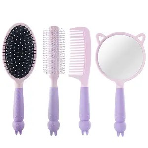 New Korean Cartoon Rabbit Mirror Comb 4pcs Desktop Handheld Mirror Airbag Makeup Mirror Brush Comb Set For Girls Birthday Gifts