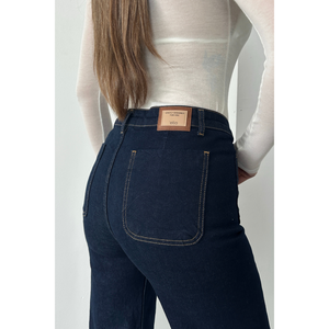 Jeans Azul Marino con Detalle de Bolsillo Delantero, Pantalones Ajustados de Cintura Alta, Talla Grande, Estilo Y2K, Ajustados, Largos, Estampados, de Mezclilla, con Corte Holgado - Product Image 1