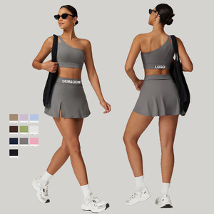 Sujetador de Yoga de un hombro con espalda hermosa para mujer, conjunto de falda corta para correr de tenis de secado rápido, Fitness sólido para traje deportivo, divisiones de Yoga - Product Image 4