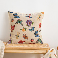 Moderner pastoraler Blumen-Jacquard-Kissenbezug mit Schmetterlingsmuster und Spitzenbesatz, Zierkissenhülle für Sofa, Wohnzimmer, Heimdekoration